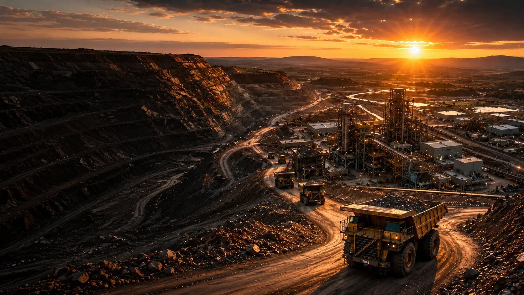 Mining operations in Zambia at sunset